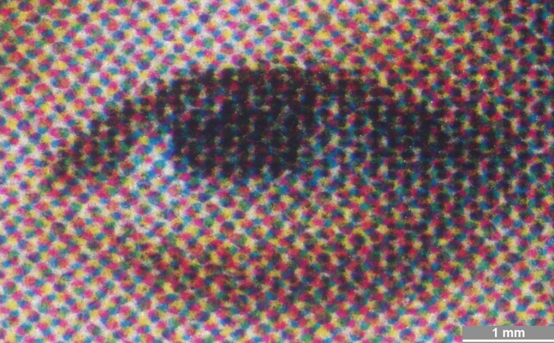 <strong>#106</strong> ⎢ <strong>Process</strong> Electrophotography
⎢ <strong>Printer</strong> Oki C7300 (Color Laser Printer)
⎢ <strong>Media</strong> unknown (uncoated paper)
⎢ <strong>Ink</strong> unknown (dry toner CMYK, pigment based)
⎢ <strong>Date</strong> 2005-08-01